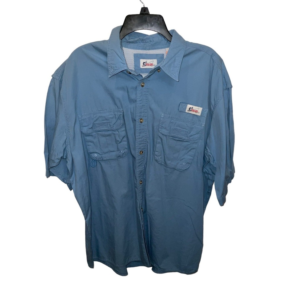 World Wide‎ Sportsman Fishing Shirt LIGHT BLUE Short Sleeve Vented Button Up-XL